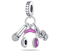 Lucky Mother Mum Mom Safety Chain Love Heart Dog Wedding Charm Bead Pendant 925 Sterling Silver Compatible With Pandora Charm Moments Bracelet (Singer Headphones DJ)