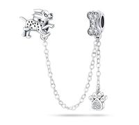 Lucky Mother Mum Mom Safety Chain Love Heart Dog Wedding Charm Bead Pendant 925 Sterling Silver Compatible With Pandora Charm Moments Bracelet (Dog Bone Safety Chain)