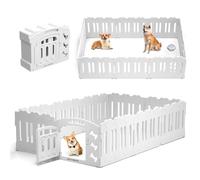 LUCKY MUFFIN Dog Playpen w/Door 10-Panel Lightweight, Portable & Durable Fence | Non-Slip Plastic for Indoor/Outdoor Use | Secure, Easy to Assemble for Small to Medium Pets & Puppy Customizable White
