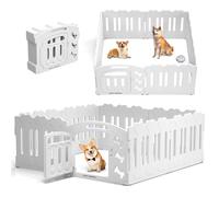 Lucky Muffin Dog Playpen with Door & Whelping Box, 6-Panel Lightweight Plastic Fence for Small to Medium Pets, Indoor/Outdoor Use, Portable, Durable (White 8-Panels, Regular, 8 Panels with Door)