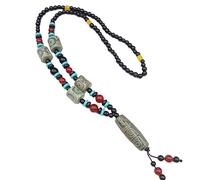 Lucky Nine-Eyed Dzi Bead Pendant Necklace for Men Women Boho Handmade Tibetan Buddhism Agate Jade Stone Bead Sweater Chain Feng Shui Amulet Jewelry Gift Green