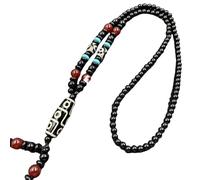 Lucky Nine-Eyed Dzi Bead Pendant Necklace for Men Women Boho Handmade Tibetan Buddhism Agate Jade Stone Bead Sweater Chain Feng Shui Amulet Jewelry Gift Black