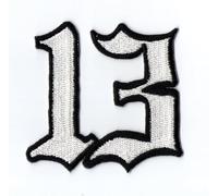 Lucky Number 13 Color White Iron On Patch Embroidered for Hat Shirt Jacket Clothing Backpacks Jeans Cap Size About 2.30x2.40 Inch A450