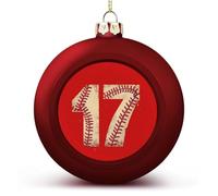 Lucky Number 17 Baseball Funny Christmas Ball Ornaments Plastic Hanging Xmas Tree Baubles 2.4 Inch Holiday Decor