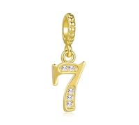 Lucky Number 7 Seven Charm fits Pandora Charms Bracelets Anniversary Birthday Jewellery Gift for Women Nanny Gold Crystal Clear CZ
