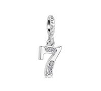 Lucky Number 7 Seven Charm fits Pandora Charms Bracelets Anniversary Birthday Jewellery Gift for Women Nanny Silver Tone Crystal Clear CZ
