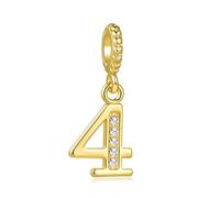 Lucky Number Charms fit Pandora Charm Bracelets 0, 1, 2, 3, 4, 5, 6, 7, 8, 9 Birthday Jewellery Gift for Women Family Friends Crystal Clear CZ Gold