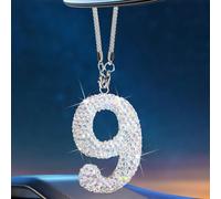 Lucky Numbers 9 Car Decor for Rearview Mirror, Bling Car Accessories for Women, Car Charm Crystal Diamond Pendant, Rear View Mirror Cute Crystal Pendant Girly Gifts