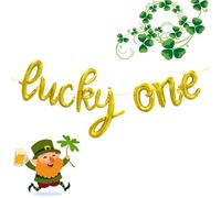 Lucky One Letters Balloons St Patrick Day Balloons Banner 18 Inch Gold Mylar Foil Balloons for Irish Festival Happy Saint Patricks Day Decorations Spring March Birthday Party Favor