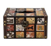 Lucky Pattern Tissue Box - Retro Leather & Wood Holder with Black Grid Design