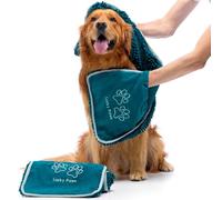 Lucky Paws® Chenille Dog Towel with Hand Pockets - UK Based Seller - Absorbent Microfibre Towel - Fast Drying - Super Soft - Machine Washable & Dryable - 88 x 32cm (Pack of 2, Teal)