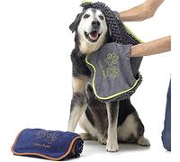 Lucky Paws® Dog Towel - Microfibre Chenille/Noodle Towels - UK Based Seller - Super Soft Pockets - Super Absorbent - Fast Drying - Pet Grooming Accessories - 88x32cm - (Pack of 2, Grey & Navy)