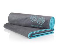 Lucky Paws® UK Dog Towel - Extra Large 140x70cm - Super Absorbent, Luxuriously Soft & Fast Drying Microfibre Towel - Premium Dog Towels for Drying Dogs (Pack of 2, Grey/Turquoise)