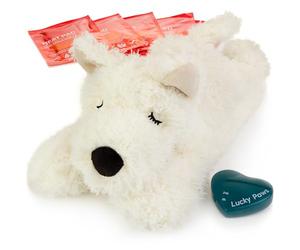 Lucky Paws® UK heartbeat toy for puppy - puppy heartbeat comforter for separation anxiety - calming dog toys - heart beat teddy for dogs - dog anxiety toy (Snowy, White)