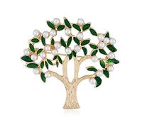 Lucky Pearl Tree Brooches for Women Men Girls Gold Tone Fashion Vintage Green Olive Leaf Brooch Pins Bow Tie Necktie Dress Accessories Jewelry Tree of Life Design Lapel Stick Pin for Hat Bag Suit,