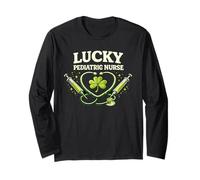 Lucky Pediatric Nurse Shamrock Stethoscope Design Long Sleeve T-Shirt