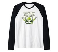 Lucky Pediatric Nurse Shamrock Stethoscope Design Raglan Baseball Tee