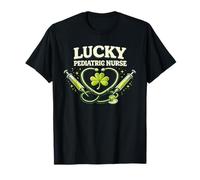 Lucky Pediatric Nurse Shamrock Stethoscope Design T-Shirt