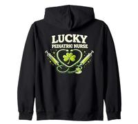 Lucky Pediatric Nurse Shamrock Stethoscope Design Zip Hoodie