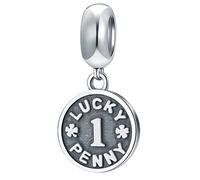 Lucky Penny 1 Dangle Charms, 925 Sterling Silver UK Fortune Money Coin Pendant with 4 Leaf Clover Antique Beads, fit Pandora Birthday Bracelet, Gifts for Daughter/Son/Good Luck/Mummy
