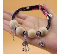 Lucky Pet Collar Made of Camphor Wood with Cute Pendant Decoration Adjustable Length Suitable as a Gift for Cat Lovers (A Black)