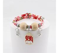 Lucky Pet Collar Made of Camphor Wood with Cute Pendant Decoration Adjustable Length Suitable as a Gift for Cat Lovers (C Red)