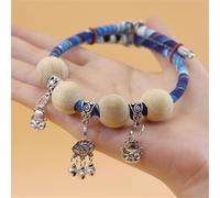 Lucky Pet Collar Made of Camphor Wood with Cute Pendant Decoration Adjustable Length Suitable as a Gift for Cat Lovers (A Blue)