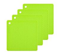 Lucky Plus Silicone Mat for Counter Top Hot Pads for Pan and Pot Heat Resistant Hot Protector Workshop,Table Placemats 4 Pack,Size:7.5x7.5 Inch, Color: Green,Shape:Square