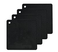Lucky Plus Silicone Pot Mat for Countertop Trivet Pads Heat Resistant Table Placemats 4 Pack,Size:7.5x7.5 Inch, Color: Black, Shape:Square