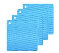 Lucky Plus Silicone Trivets Mat for Dish Hot Pads for Counter Top,Pan and Pot Heat Resistant Hot Protector Workshop,Coffee Mat or Placemats 4 Pack,Size:7.5x7.5 Inch, Color: Blue,Shape:Square