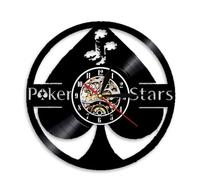 Lucky Poker Ace of Spades Vinyl Record Wall Art 5 Stars Gift Star Tonight Wall Clock Poker Player Vinyl Clock Gamblers Gift Without LED