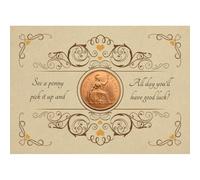 Lucky Pre Decimal Penny Gift Postcard with Real Vintage Coin - Unique British Lucky Penny Keepsake Card with Matching Craft Envelope - Good Luck Charm, Birthday, Wedding, New Job Gift UK