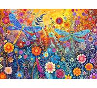 Lucky Puzzles - Dragonfly’s Secret Garden - 1000 Piece Jigsaw Puzzle for Adults | Beautiful Dragonfly and Flower Artwork | Challenging Puzzle for Adults for Puzzle Lovers