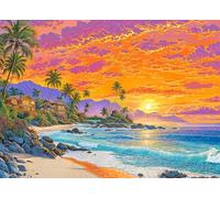 Lucky Puzzles - Sunset Bliss by The Sea - 1000 Piece Jigsaw Puzzle for Adults | Tropical Beach Sunset Artwork | Challenging Puzzle for Adults for Puzzle Lovers