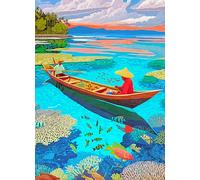 Lucky Puzzles - Tides of The Tropics - 1000 Piece Jigsaw Puzzle for Adults | Colourful Coral Reef & Canoe Scene | Unique Ocean Puzzle | Perfect Brain Teaser Gift for Adults