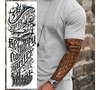 Lucky Quotes Temporary Tattoo Sleeve - Letters Writing Black Grey Realistic Waterproof Transfer Sticker Arm Body Art Men Women Kids 17cm x 48cm - By Delusion Tattoos