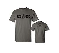 Lucky Ride Marine Corps Bull Dog Front and Back USMC Men's Military T-Shirt, Charcoal, 3XL