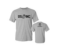 Lucky Ride Marine Corps Bull Dog Front and Back USMC Men's Military T-Shirt - Grey - Medium