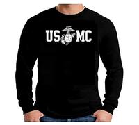 Lucky Ride Marine Corps Bull Dog Front and Back USMC Men's T-Shirt Longsleeve - Black - Large