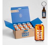 LUCKY SAINT Alcohol Free Beer - Hazy IPA, Case of 12 x 330ml, 0.5% ABV Cans with Keyring | Vegan & Sugar Free | 59 Calories per Can, Only Natural Ingredients, No Flavourings