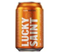 Lucky Saint Alcohol-Free Hazy IPA Cans - Tropical & Stone Fruit Notes - 24 Pack (330ml each) - Vegan, Low Calorie, 0.5% ABV IPA, Low Carb Beer, Natural Ingredients, No Flavourings, No Additives