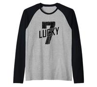 Lucky Seven Distressed in Black Lucky Number 7 Raglan Baseball Tee