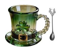Lucky Shamrock Glass, Leprechaun Hat Glass, Table Decoration, Holiday Special, Translucent Green with Fancy Spoon(1)