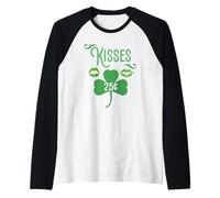 Lucky Shamrock Green Clover Kisses 25 Cents St Patrick's Day Raglan Baseball Tee