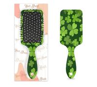 Lucky Shamrock Leaves Golden Coins Hair Brush Clovers Wet Dry Air Cushion Hair Brush Plastic Detangler Hairbrush for Kids Adults Back To School Gift Women Men