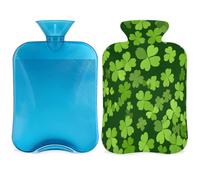 Lucky Shamrock Leaves Golden Coins Hot Water Bottle with Cover, Clovers 2L Hot Water Bag for Pain Relief, Neck Soft and Shoulder, Hand Feet Warmer, Hot and Cold Compress for Adult Kids