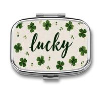 Lucky Shamrocks on A Cream Pill Box 2 Compartment Portable Medicine Pill Case Travel Pill Organizer for Pocket Purse
