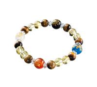 Lucky Shop Made in Japan Original Feng Shui Bracelet Good Luck Pendant Agate Tiger Eye Crystal Citrine Divine Wealth Prosperity Men and Women Unisex Japanese Craftsman Stretchable 15-20cm, 6