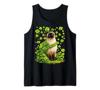 Lucky Siamese Cat with Shamrocks Clovers St Patricks Day Tank Top
