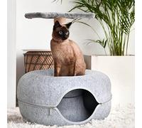 Lucky Sign - Cat Cave Cat Tunnel Felt Cat Bed Multifunctional Cat Sofa Cosy Cat Toy for Endless Fun Cat Basket Cat Cushion 60 x 60 x 28 cm Light Grey